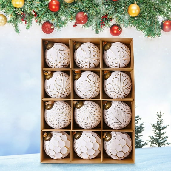 12PCS Christmas Ball Ornaments Christmas Tree Decoration Holiday Multiple Styles Ornaments For Christmas Trees Party Ball Decoration