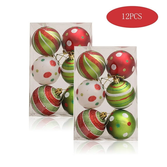 12PCS Christmas Balls Ornament 2.4" Glittering Hanging Xmas Balls for Tree Decoration Swirl Candy Cane Elf Balls Red Green Plastic Christmas Baubles for Home Indoor Holiday Party Decor