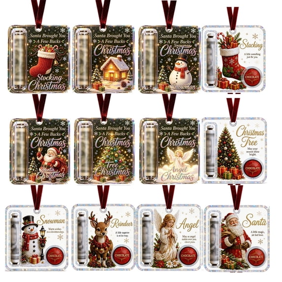 12PCS Christmas Cash Gift Holder Ornament - Clear Christmas Money Holder for Cash Gift - Xmas Tree Hanging Ornaments or Decoration
