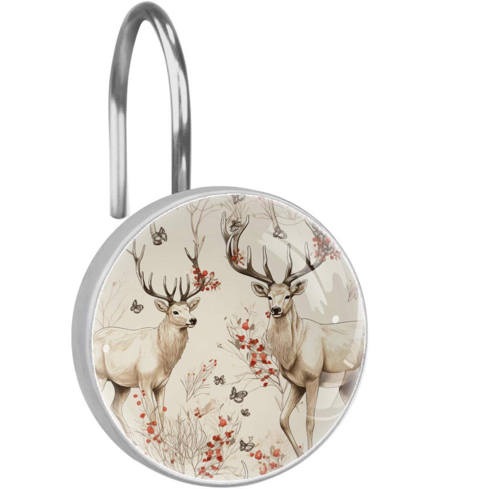 12PCS Christmas Elk Shower Curtain Hooks Rings for Bathroom, Decorative