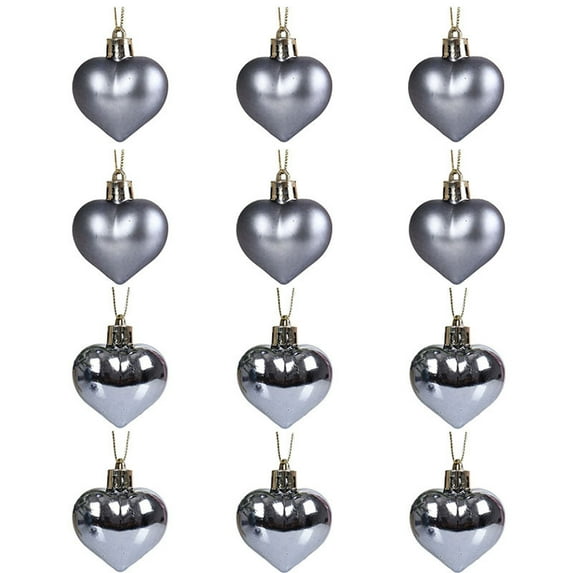 12PCS Christmas Heart Ornaments Set, 1.97" Colorful Heart Shaped Christmas Balls Decorations, Plastic Matte Glitter Shatterproof Hanging Baubles for Xmas Tree Valentine's Day Party Decor