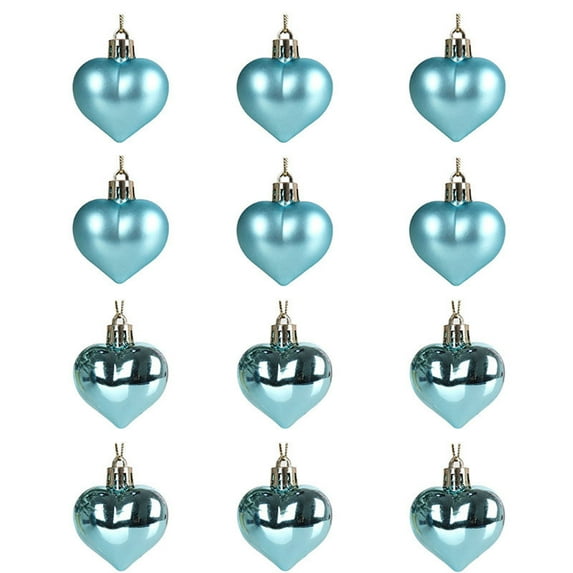 12PCS Christmas Heart Ornaments Set, 1.97" Colorful Heart Shaped Christmas Balls Decorations, Plastic Matte Glitter Shatterproof Hanging Baubles for Xmas Tree Valentine's Day Party Decor