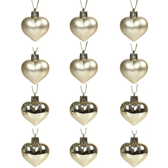 12PCS Christmas Heart Ornaments Set, 1.97" Colorful Heart Shaped Christmas Balls Decorations, Plastic Matte Glitter Shatterproof Hanging Baubles for Xmas Tree Valentine's Day Party Decor