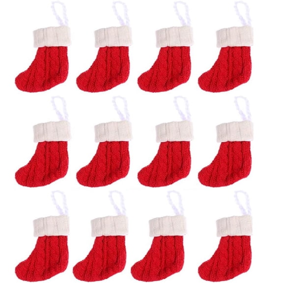 12PCS/Christmas-Mini-Stockings-Knitted-Xmas-Classic-Stocking-Small-Fireplace-Holiday-Hanging-Decorations-Party-Favor