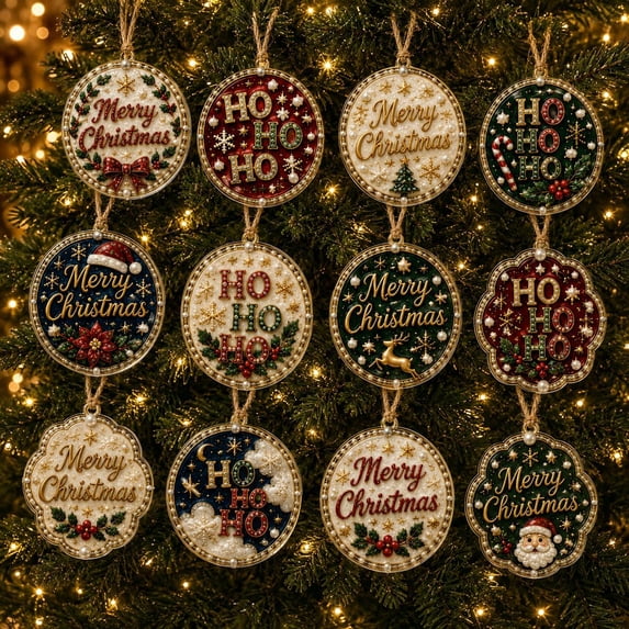 12PCS Christmas Ornaments DIY Pearl Diamond Art Kits for Adults, Christmas Diamond Art Hanging Ornament Kit with Twine, for Xmas Tree Window Mantel Holiday Home Decor