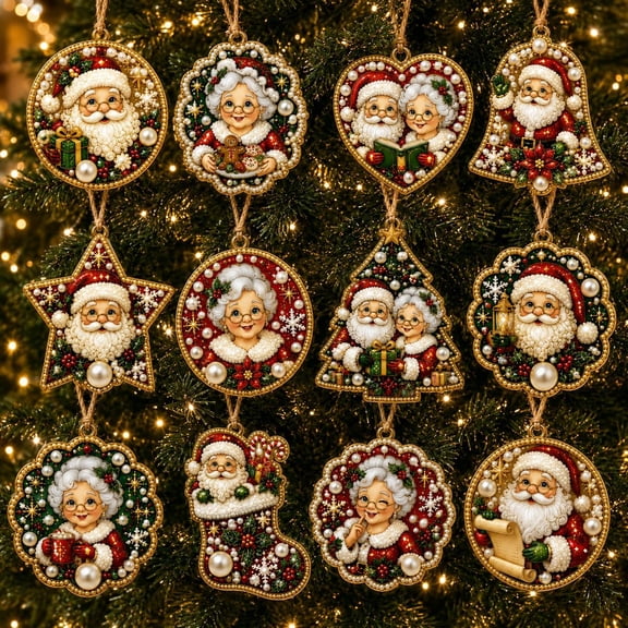 12PCS Christmas Ornaments DIY Pearl Diamond Art Kits for Adults, Christmas Diamond Art Hanging Ornament Kit with Twine, for Xmas Tree Window Mantel Holiday Home Decor
