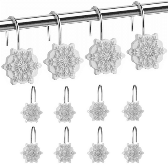 12-Pack Christmas Snowman Shower Curtain Hooks - Festive Resin & Metal Rings For Holiday Decor