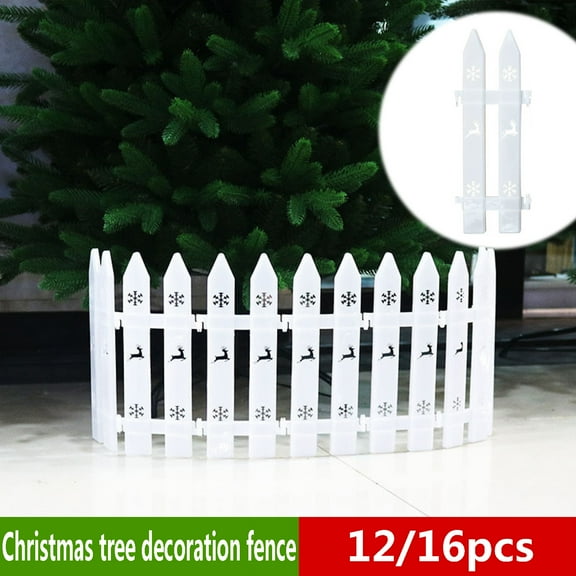 12PCS Christmas Tree Fence Set, 11.8" Plastic White Picket Fence Border, Mini Christmas Fence Border Tree Barrier for Christmas Tree Party Wedding Garden Home Decor