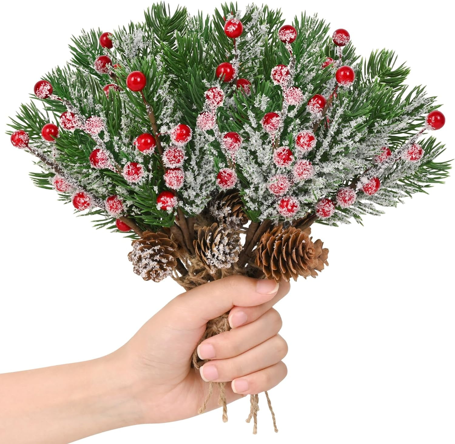 12PCS Christmas Tree Picks with Sprays Artificial Snow,White Berries