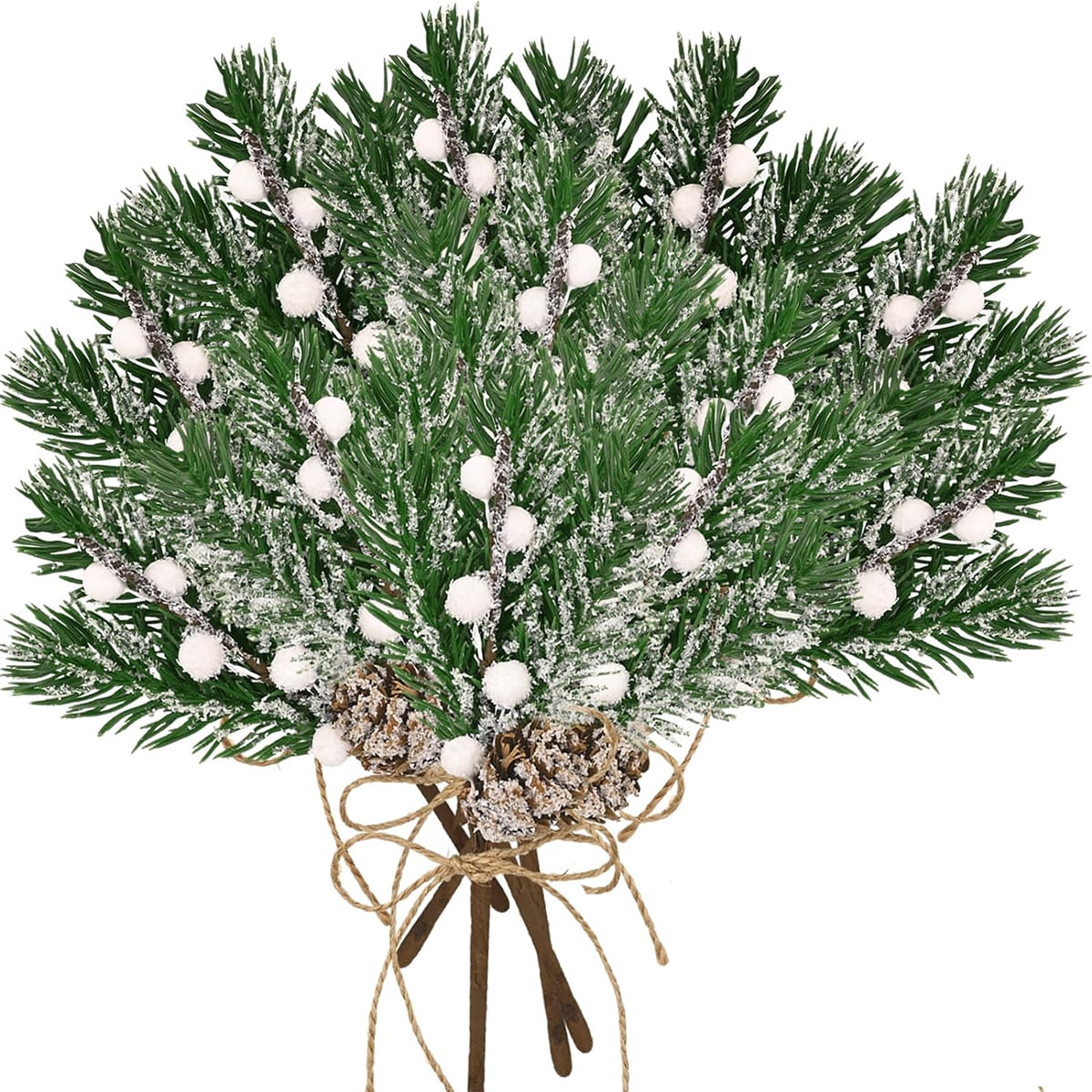 12PCS Christmas Tree Picks with Sprays Artificial Snow,White Berries