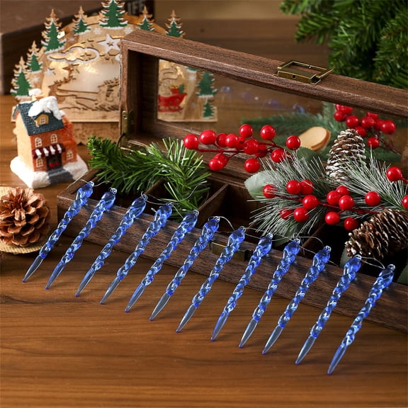 12PCS Clear Icicles for Christmas Tree, Crystal Icicle Hanging Ornaments Double Spiral Plastic Xmas Pendants for Holiday Winter Wonderland Wedding Party Decoration
