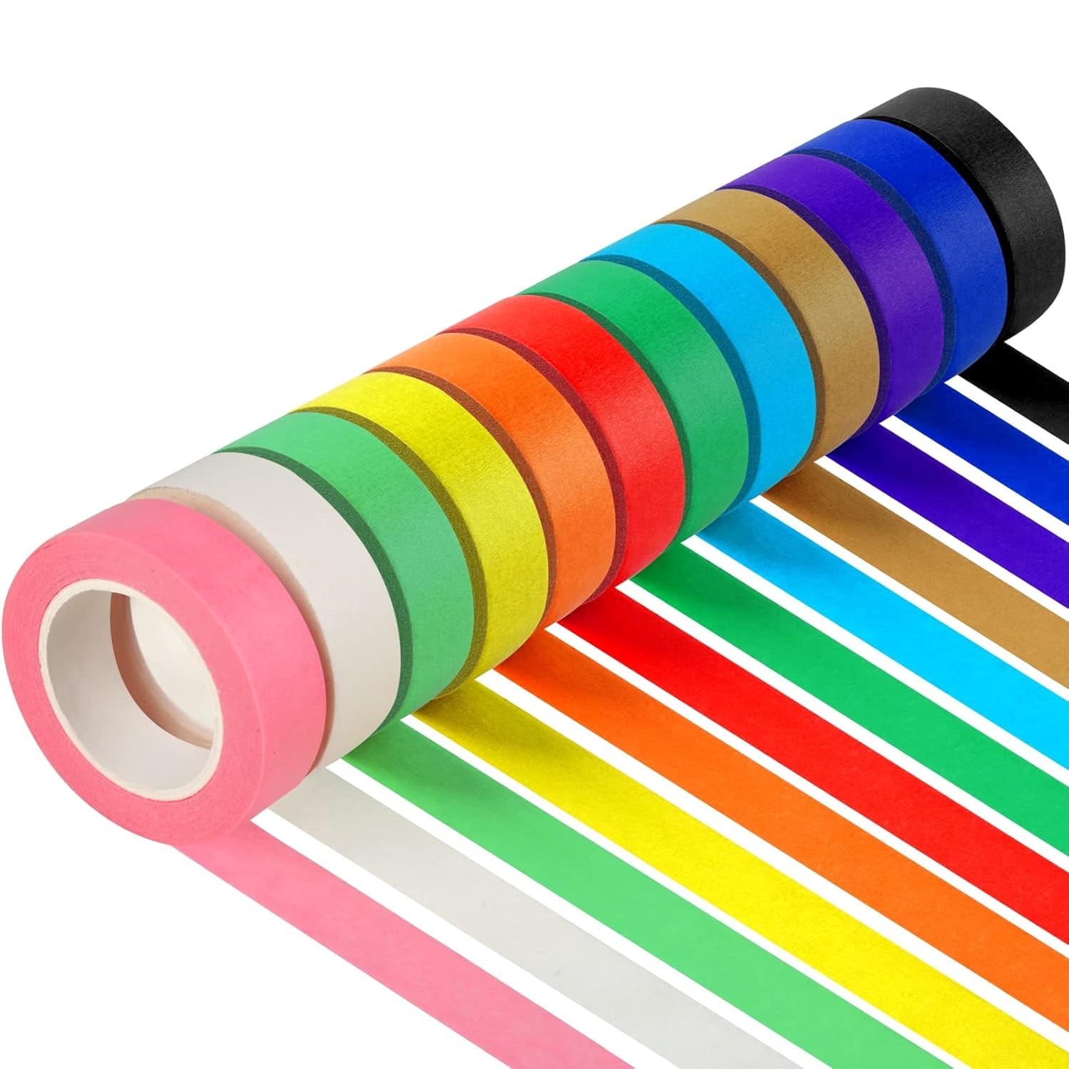 12PCS Colored Masking Tape, DIY Craft Tape, Colored Tape Rolls, Colored Painters Tape, 1.7cm x 12m (2/3In x 13Yards)