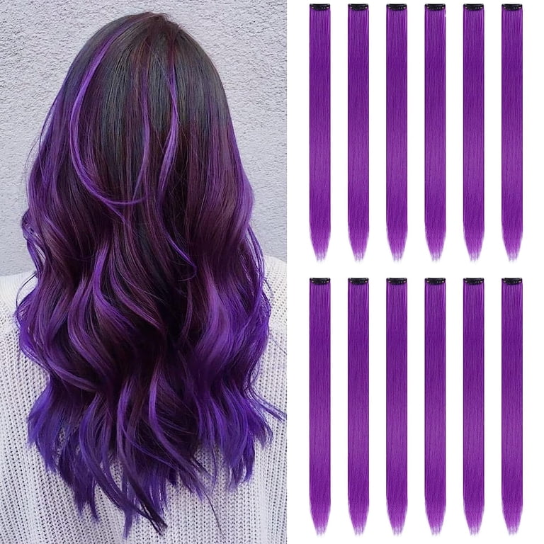12 inch Purple Rainbow Clip in Remy Human Hair Extensions Amazon.com : RUNATURE Purple Clip in Hair Extensions, Real  main image 4