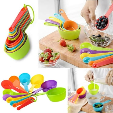 12PCS Colorful Measuring Cup And Spoon Set Stackable Measuring Cup Nested Plastic Measuring Cup,Kitchen Measuring Cup Set For Baking And Cooking