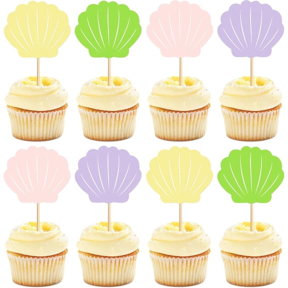 12PCS Colorful Sea Shell Cupcake Toppers for Beach Party Sea Shell Cupcake Picks for Ocean Theme Baby Shower Boys Girls Birthday Cupcake Decorations Supplies