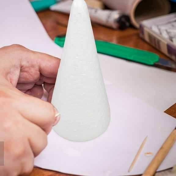 SEWCHICS 10-Pack White Polystyrene Foam Cones for Crafts, Home Decor, Christmas & New Year Project Accessories