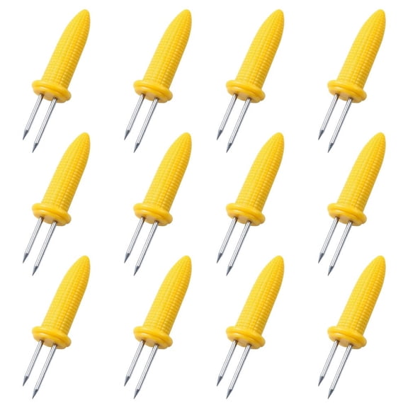 12PCS Corn On The Cobs Holders Set Metal Corn Holders Safe Corn Skewers Needle Prongs For Barbecue Party Twin Prong Corn Tool