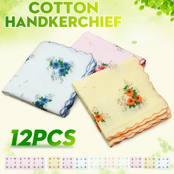 12PCS Cotton Handkerchief Vintage Ladies Women Pocket Floral Flowers Quadrate Hanky Hankies