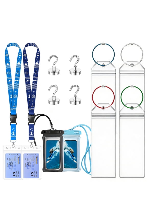 12PCS Cruise Luggage Tags and ID Holder, Waterproof luggage tag with Zip Seal and Steel Loops, Cruise Essentials Thick PVC Luggage Tag Holders for All Cruise Lines