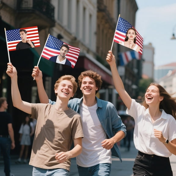 12PCS Custom Photo American Stick Flags , Personalized Mini US Flags on Sticks 5x8 Inch Handheld USA Flags with Custom Pictures for Patriotic Events, Parties and Parades