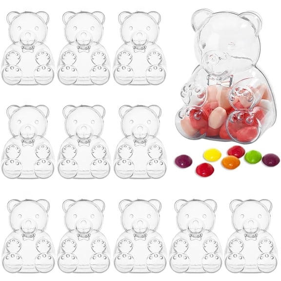 12PCS Cute Bear Shaped Candy Boxes Clear Fillable Ornaments Candy Containers Treat Boxes Wedding Favor Boxes Storage Container Candy Jars Decorations for Bridal Shower Wedding Christmas Party