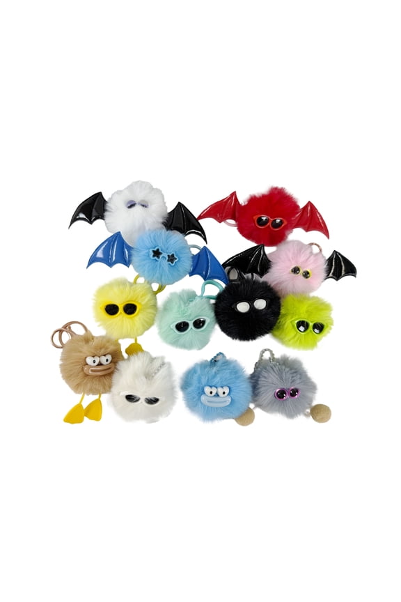 12PCS Cute Pom Pom Keychain Set Fluffy Monster Plush Bag Charm Random Styles