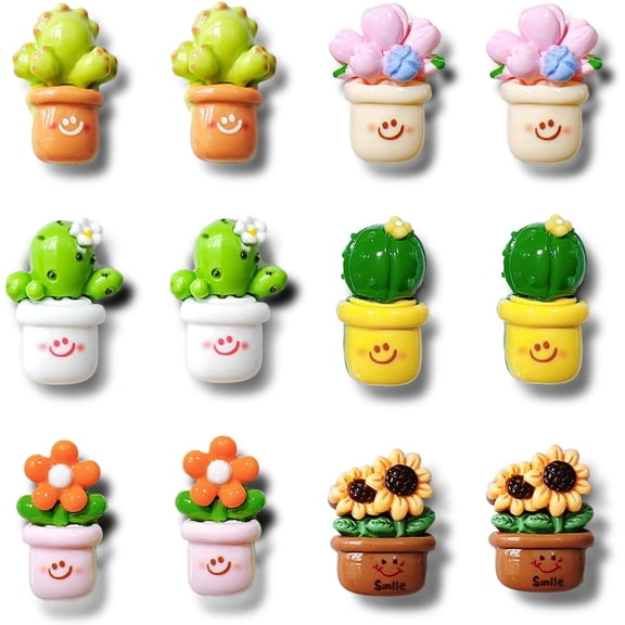 12PCS Cute Small Fridge Magnets Lovely Cactus Sunflower Decorative Magnet Set Cartoon Simulation Green Plants Flowers Refrigerator Magnets for Photos Menu Decor