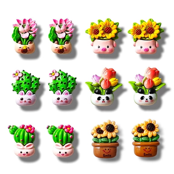 12PCS Cute Small Fridge Magnets Lovely Cactus Sunflower Decorative Magnet Set Cartoon Simulation Green Plants Flowers Refrigerator Magnets for Photos Menu Decor