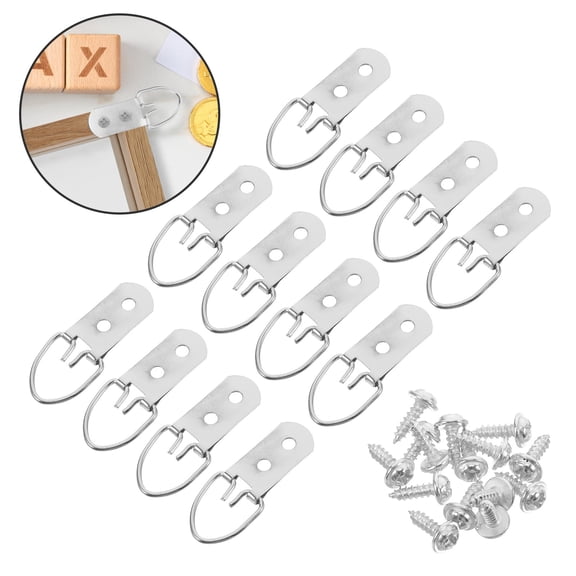 12PCS D-Ring Frame Hangers with Screws, Cast Iron Wall Hooks for Artwork, Mirrors and Photo Frames