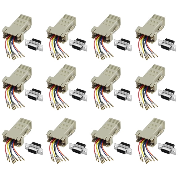 12PCS DB9 Female Ethernet Adapter, 9 Pin Serial Port Female to RJ45 Ethernet LAN Extend Modular Converter