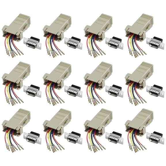 12PCS DB9 Male Ethernet Adapter, 9 Pin Serial Port Male to RJ45 Ethernet LAN Extend Modular Converter,