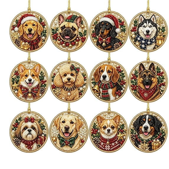 12PCS DIY Dog Christmas Diamond Art Kits for Holiday Gift, Wood Pearl Painting Kits for Adults, Pearl Diamond Art with Diamond Art Accessories