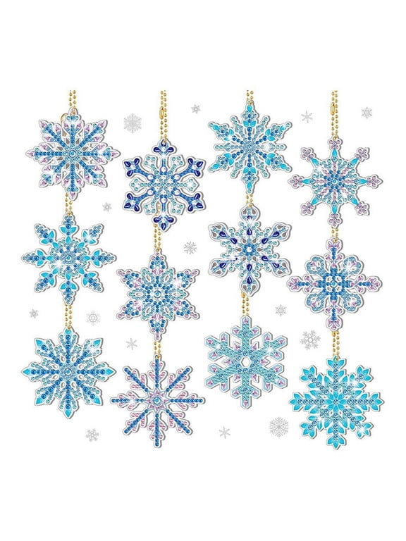 12PCS DIY Snowflake Keychain Bookmark Material Kit Diamond Mosaic Crafts Kits Handmade Pendant,B