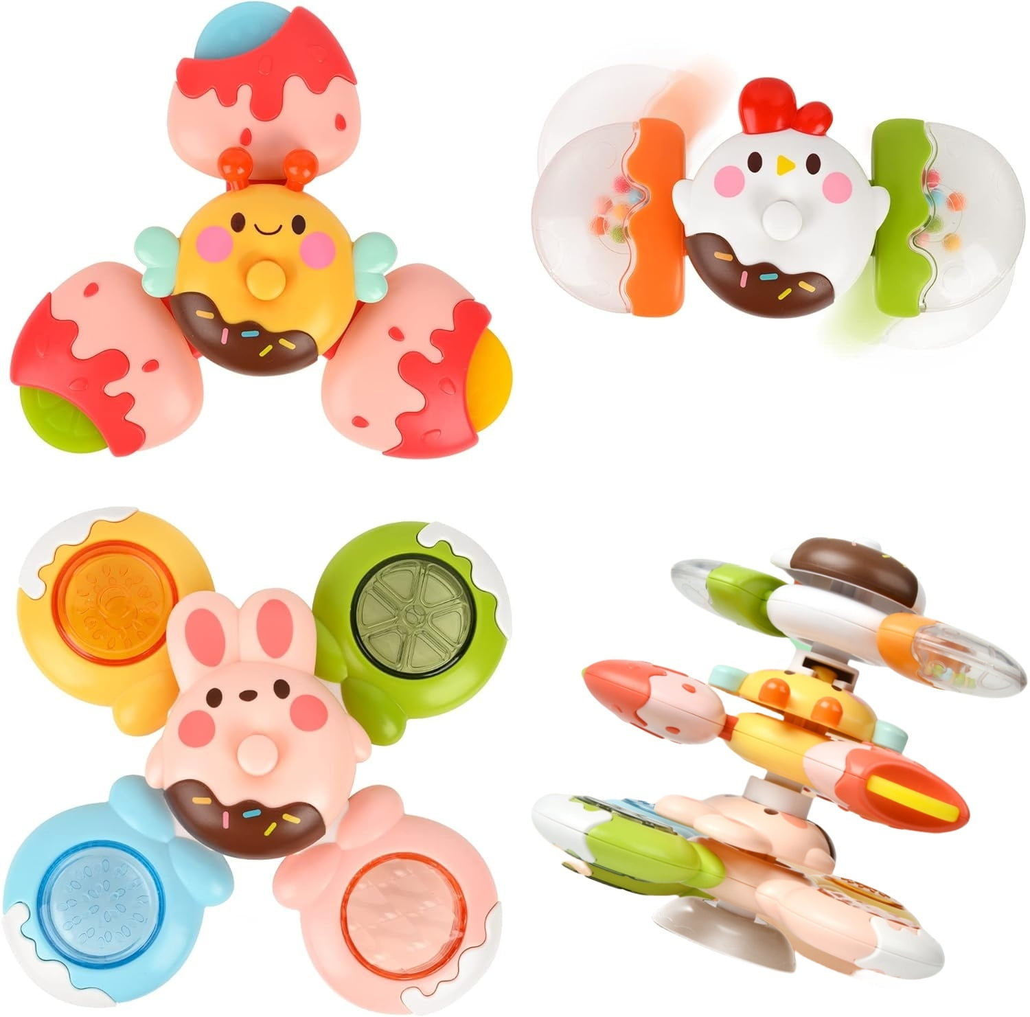 12PCS DIY Stackable Suction Cup Spinner Toy for Baby 3 PCS Suction Spinner Toys for Babies 12 18 Months Baby Suction Toy for Window High Chair Tray Table Sensory Toys for Toddlers 1 3