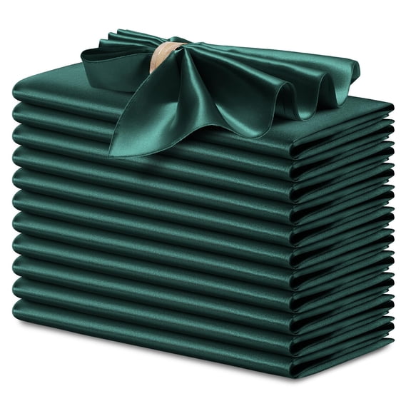 12PCS Dark green Satin Napkins 17 x 17 Inch, Satin Cloth Napkins,Square Silky Smooth Wedding Dinner Napkins Table Napkins for Banquet Party Restaurant Decor, Thanksgiving, Christmas
