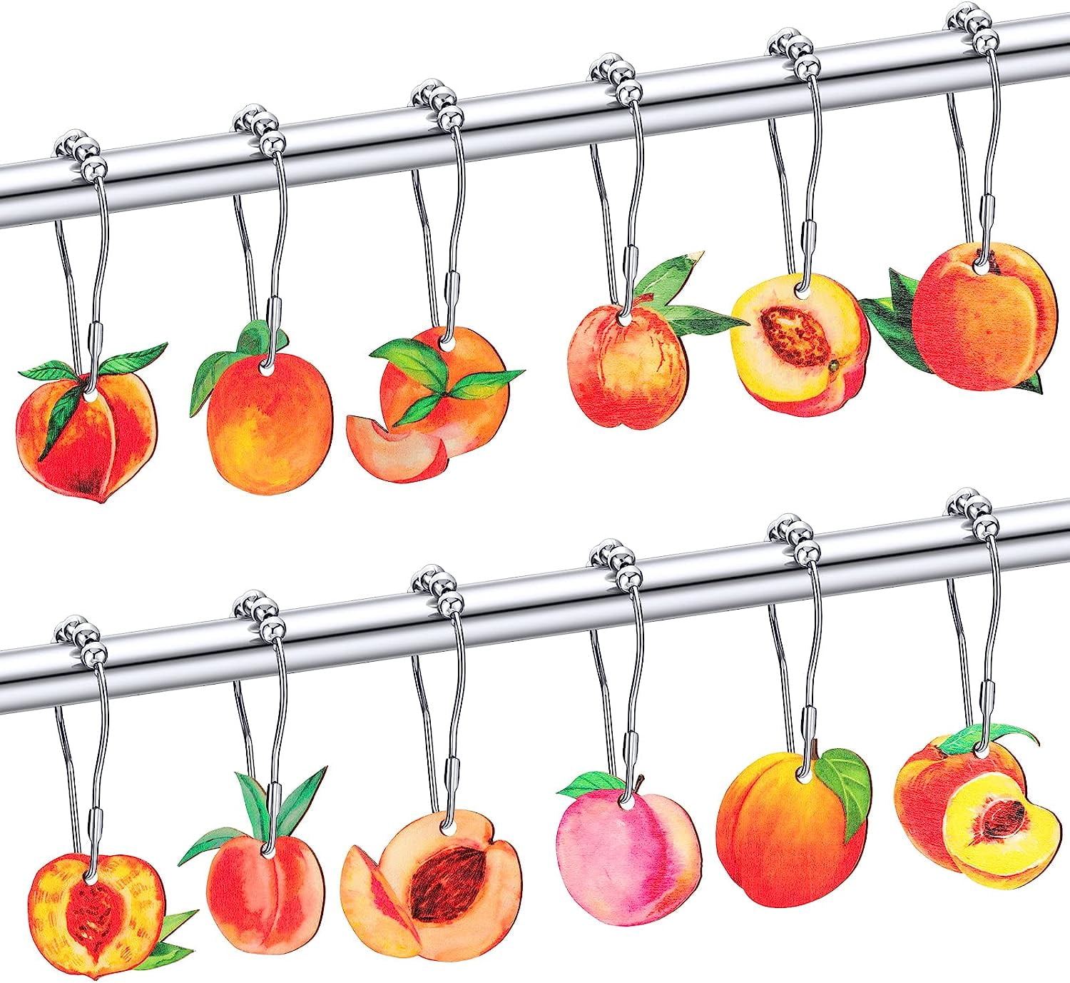 12PCS Decorative Peach Theme Shower Curtain Hooks, Rustproof