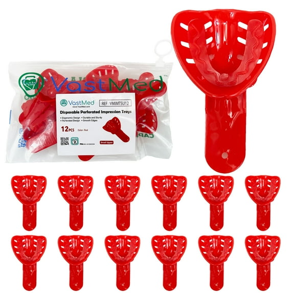 12PCS Dental Grade Disposable Perforated Plastic Dental Impression Trays by VASTMED | Plastic Materials Teeth Holder Dental Central Supply for Oral Tools