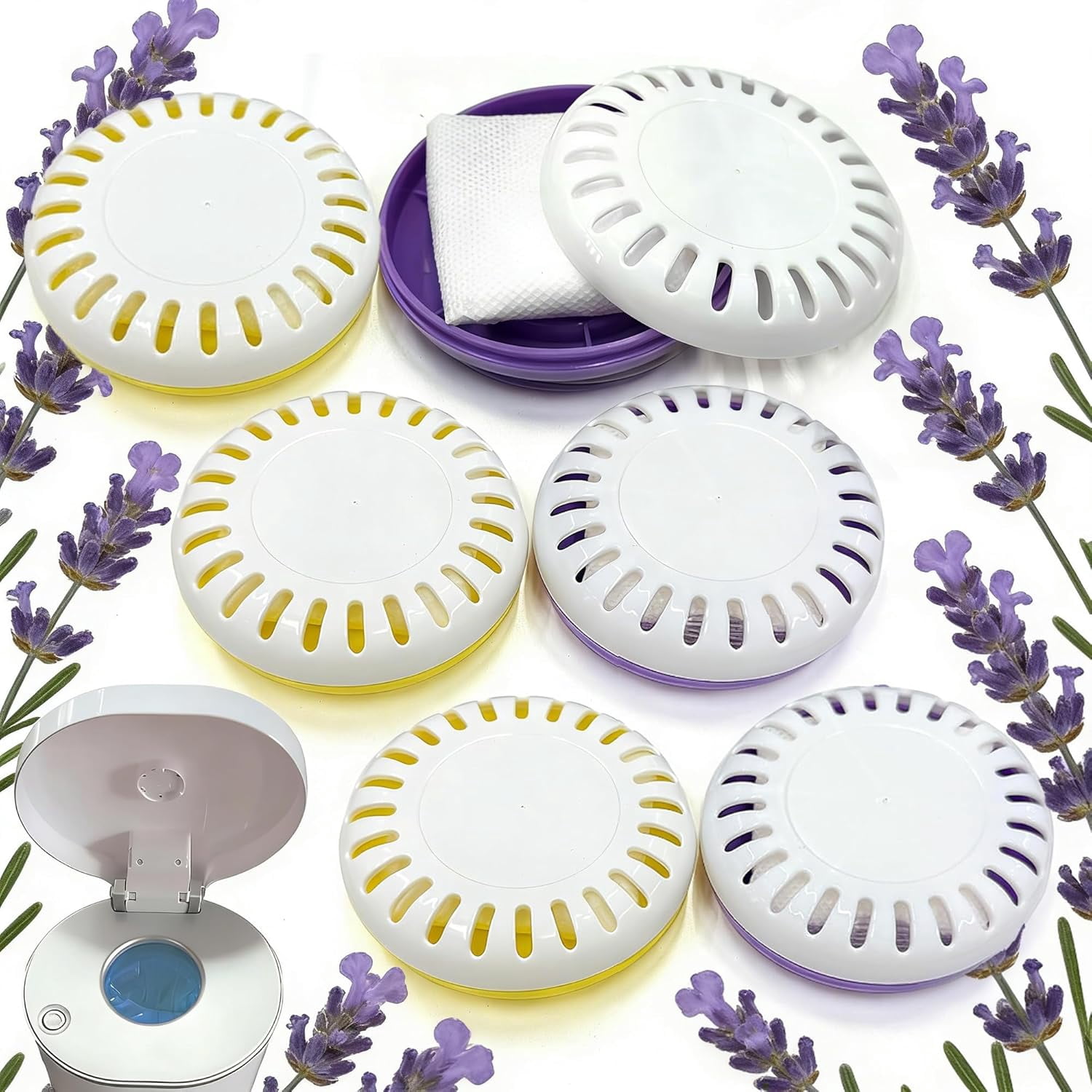 12PCS Diaper Pail Deodorizers, 6* Puck Baking Soda Cartridge & 6* Lavender Scented Baking Soda Refills, Odor Remover Compatible with Munchkin Step and Pail Diaper Pails