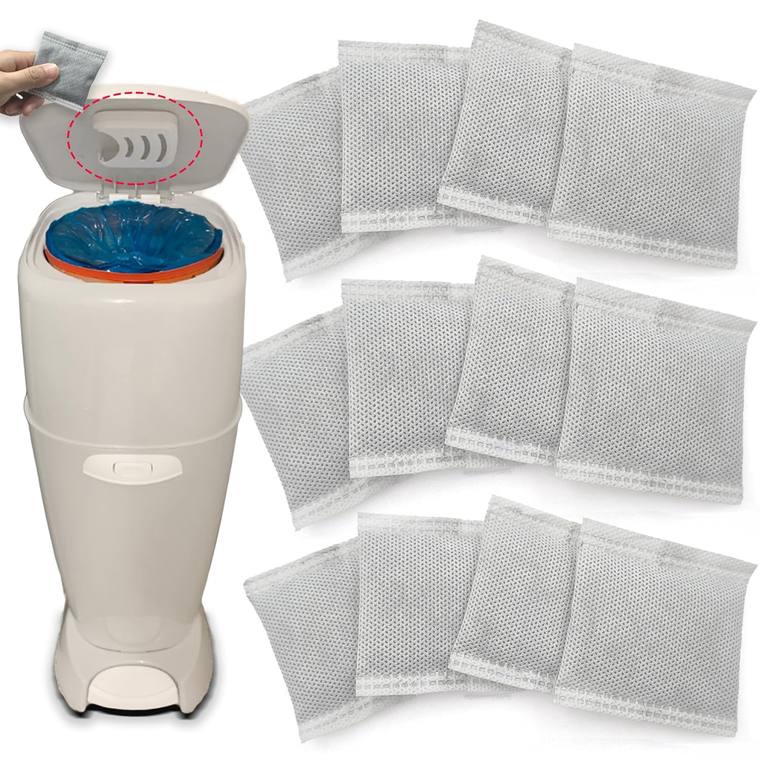 12PCS Diaper Pail Deodorizers Odor Absorber Carbon Filter Refills Compatible with Diaper Genie Complete and Expressions Pail | Air Purifying Bag Absorb Odors, Keep Home