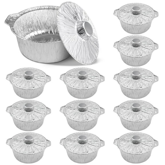 12PCS Disposable Aluminum Foil Pots with Lid, Round Foil Pans, Disposable Cookware Food Containers, Portable Foil Pots for Vacation Trips Camping Baking Heating Cooking