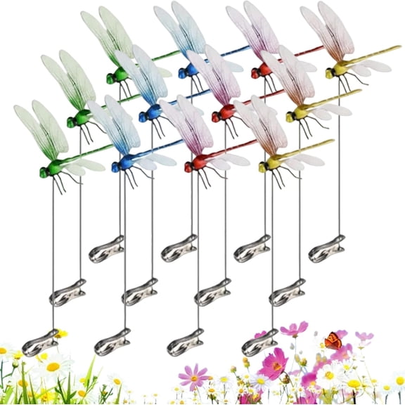 12PCS Dragon Flies with Clips, 2026 New Outdoor Dragonfly Clip Ons, 3D Fake Dragon Fly, that Sway in The Breeze, for Hat, Garden, Patio and Yard Decoration by JEWLALO