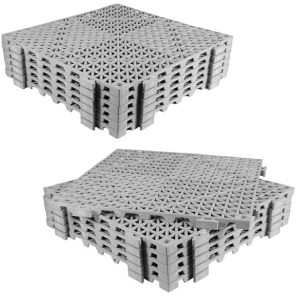 12PCS Drainage Interlocking Floor Tiles 11.8" x 11.8", Modular Interlocking Cushion Soft PVC Floor Non-Slip Splicing Waterproof Mat for Pool, Shower, Patio, Balcony, Bathroom, Kitchen, YardGrey