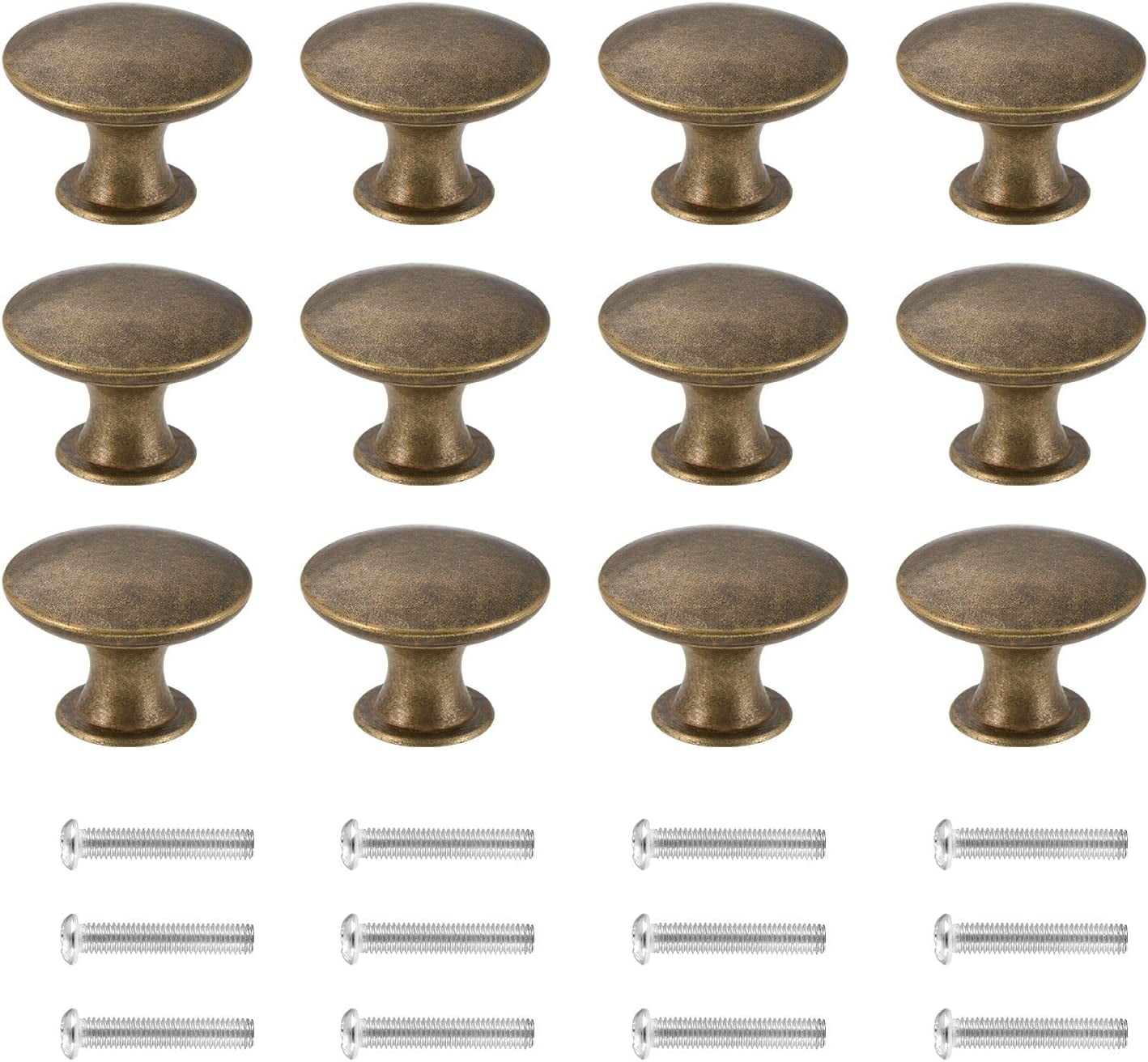 12PCS Drawers Knobs Furniture Knobs Drawer Handles Vintage Antique Brass Diameter 30 mm Knob for Cabinet Drawer (Yellow Bronze)