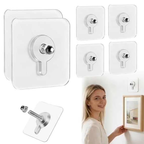 12PCS No Drill Screw Stickers, Nail Free Stickers for Walls Heavy Duty, Drill Free Adhesive Hooks Picture Hangers, Self Adhesive Picture Hanging Hooks, No Trace Screw Hook Stickers for Frames,Kitchen