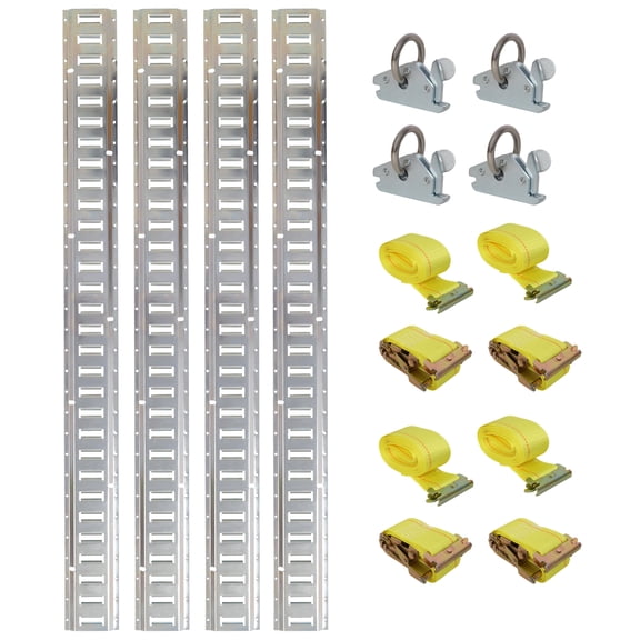 12PCS E Track Tie-Down Rail Kit, Trucks, Vans, Garages, Trailer Tie Down System,4 Pack 5ft Horizontal E-Track , 4 Pack Steel O-Ring Anchors, 4 Pack Ratchet Straps,
