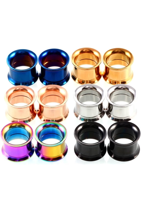 12PCS Ear Stretching Kit Unique, Multicolor Hoop Tunnels Plugs Starter Body Piercing Jewelry Stainless Steel Men Women[r590]
