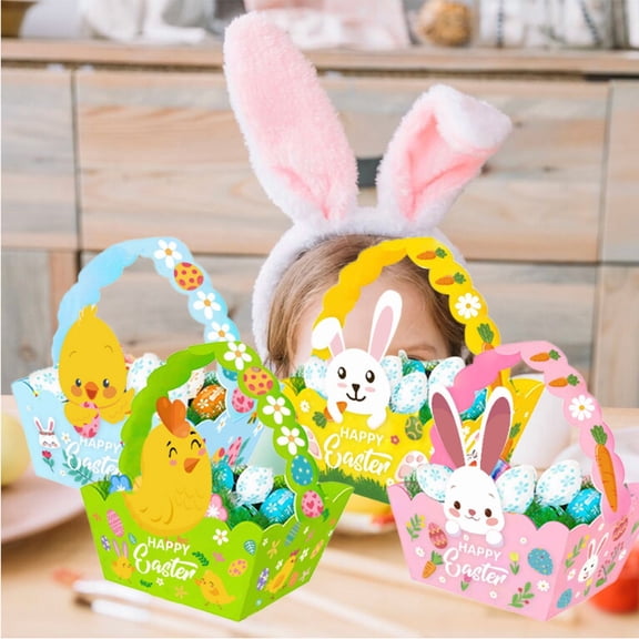 12PCS Easter Baskets for Kids Egg Hunt 2026 Festive Party Favors Bunny Chick Cardboard Gift Boxes DIY Holiday Treat Bags Classroom Decorations Supplies