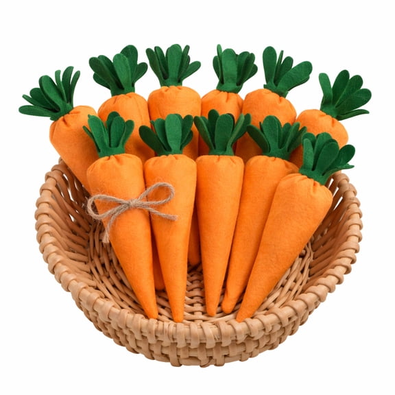 12PCS Easter Carrot Decorations Seasonal Vegetables Ornaments  Artificial Stuffed Fabric Carrots, Rustic Spring Easter Decor for Tiered Tray, Basket, Vase Filler, Farmhouse Tree (Bright Orange)