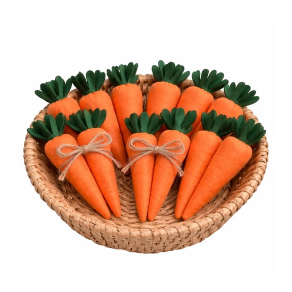 12PCS Easter Carrot Decorations Seasonal Vegetables Ornaments  Artificial Stuffed Fabric Carrots, Rustic Spring Easter Decor for Tiered Tray, Basket, Vase Filler, Farmhouse Tree (Natural Orange)
