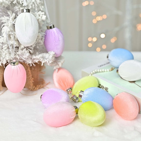 12PCS Easter Flocked Egg Balls - Velvet Textured Decor for Easter Venue Layout & Home Parties - Festive Egg Props for Spring Celebrations & Tabletop Accents, Multicolor